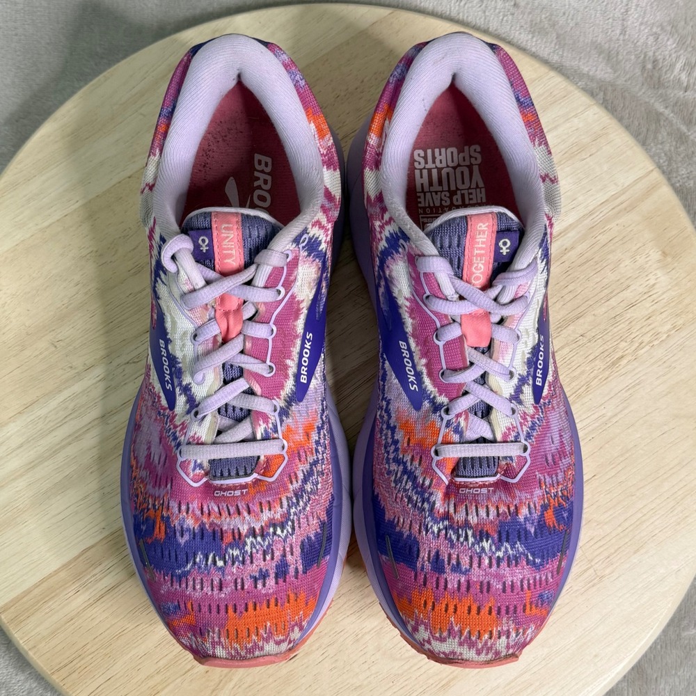 Brooks Ghost 13 Unity Together Purple Pink Running Shoes 1203381B563 Womens 9 - Picture 15 of 16